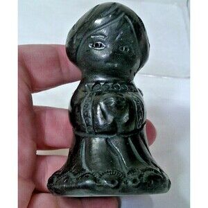 Vintage Oaxaca Angel Mexican Black Pottery with Decorative Carvings 3.5”